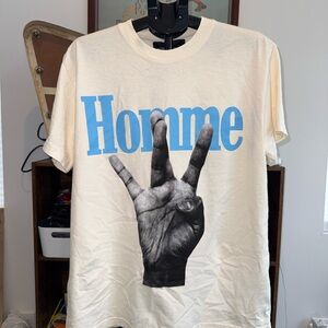 Homme + Femme Cream T-Shirt with Blue